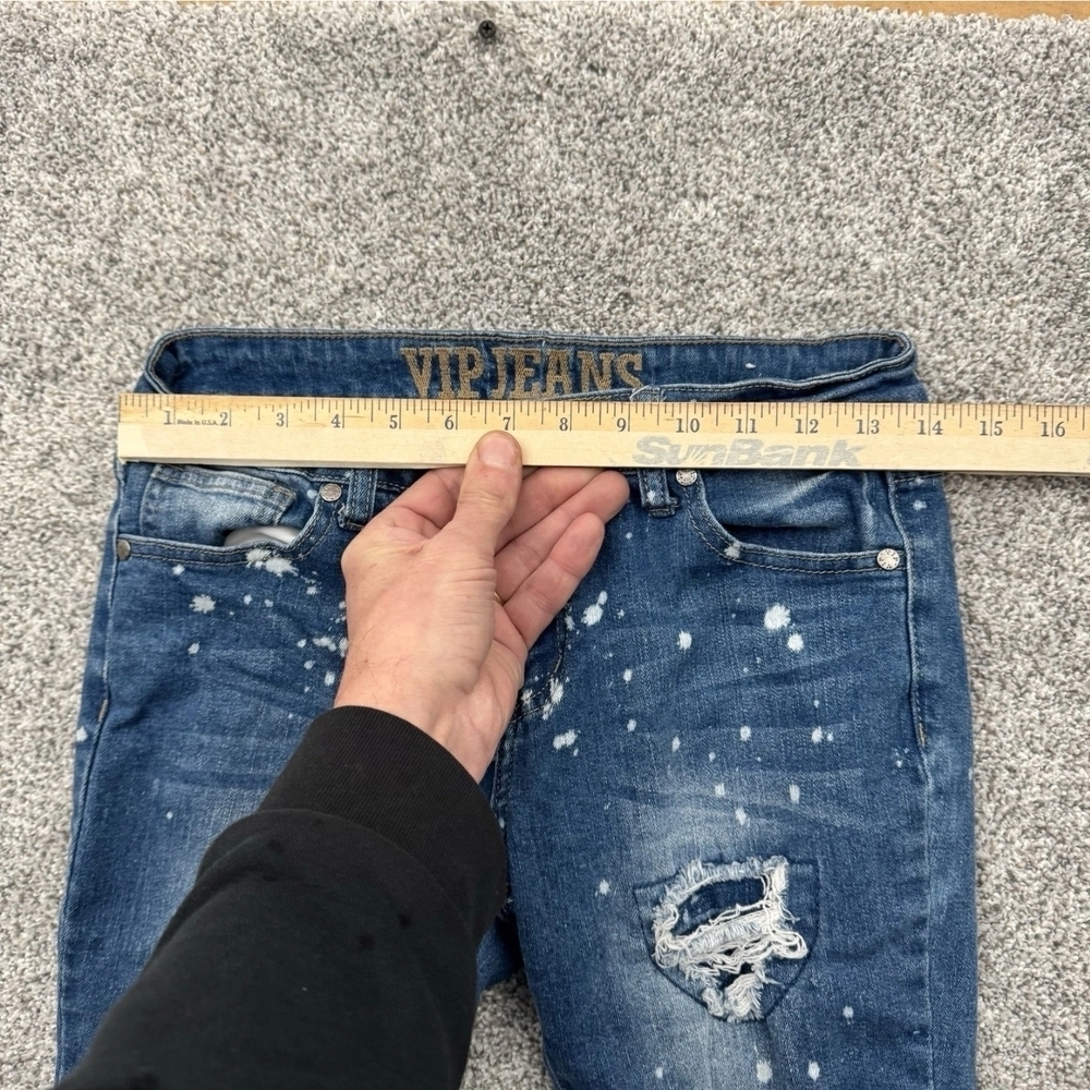 VIP Jeans Distressed Ripped Edgy Dark Wash Bleached Streetwear - Picture 2 of 8